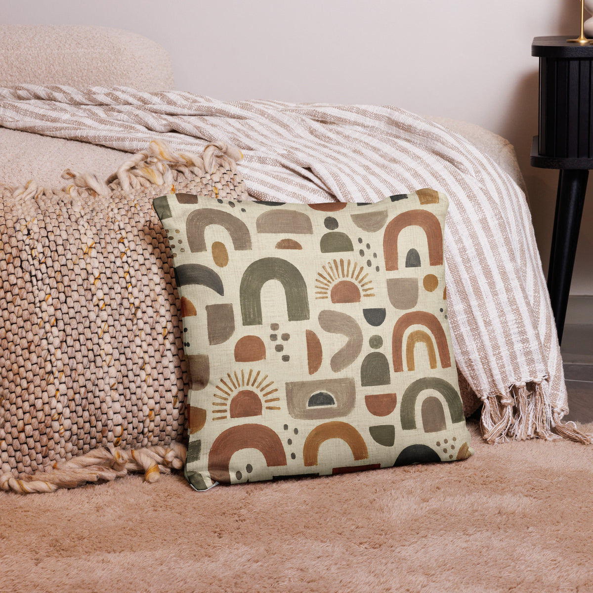 Boho Arch Sunrise Throw Pillow | Earth Tone Home Decor 18x18-TAU TRENDY TEES LLC-Wear-N-Share Apparel