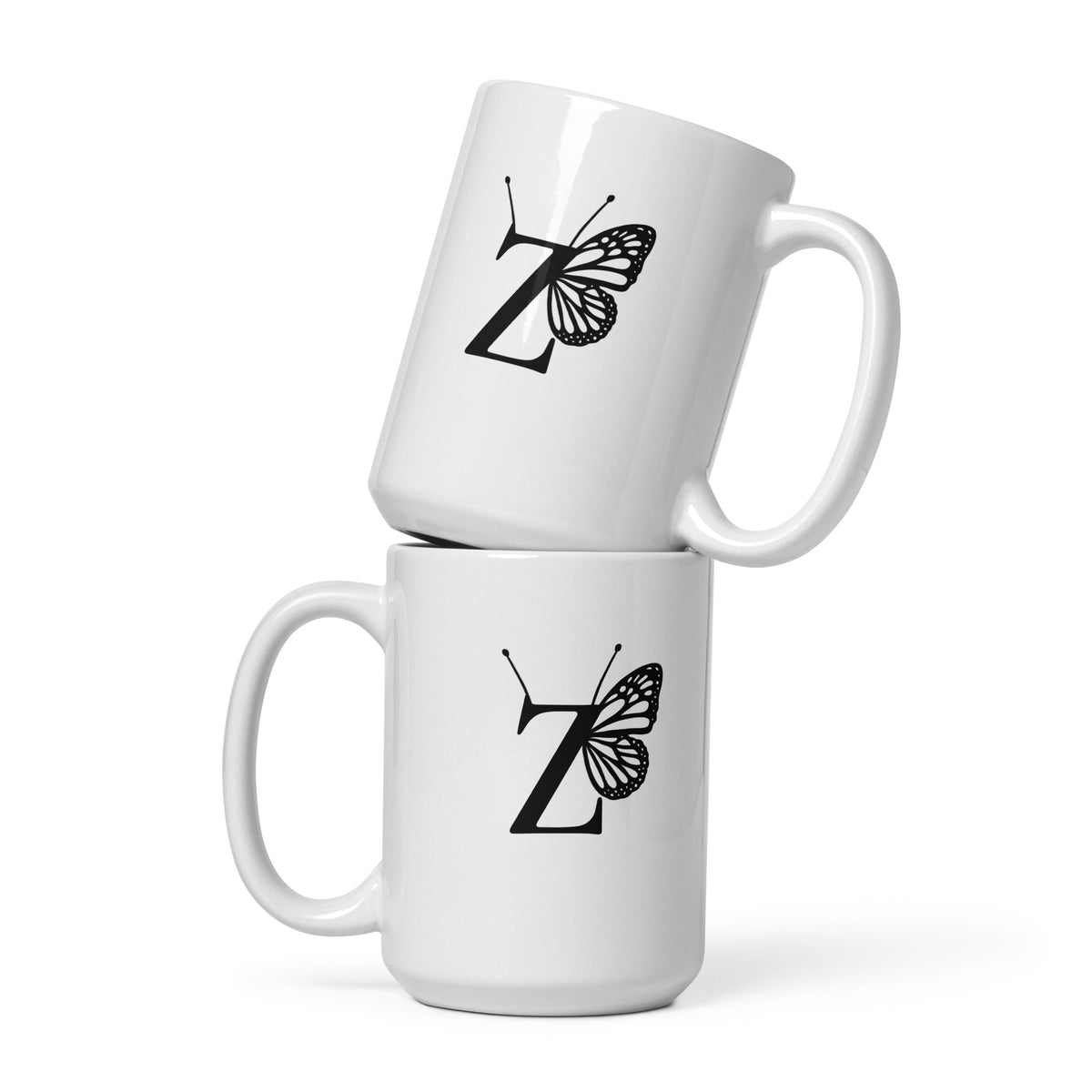 Butterfly Initial 'Z' Monogram Mug 15oz-TAU TRENDY TEES LLC-Wear-N-Share Apparel