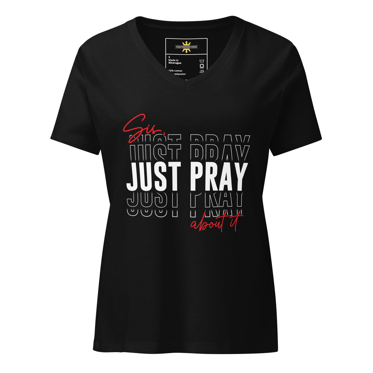 Sis, Just Pray About It Black Women’s relaxed v-neck t-shirt-T Shirts-TAU TRENDY TEES LLC-S-Wear-N-Share Apparel