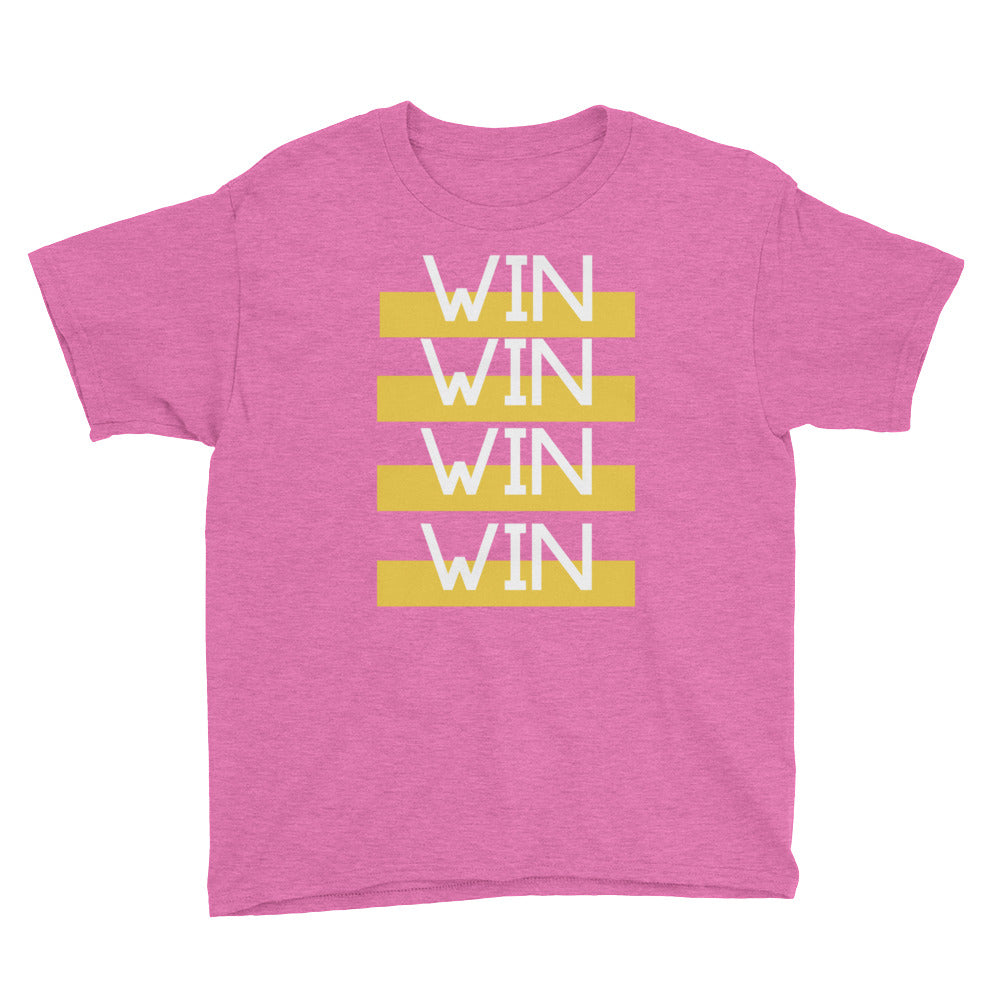 "WIN WIN WIN WIN" Youth Short Sleeve T-Shirt-Kids-TAU TRENDY TEES-Heather Hot Pink-XS-Wear-N-Share Apparel