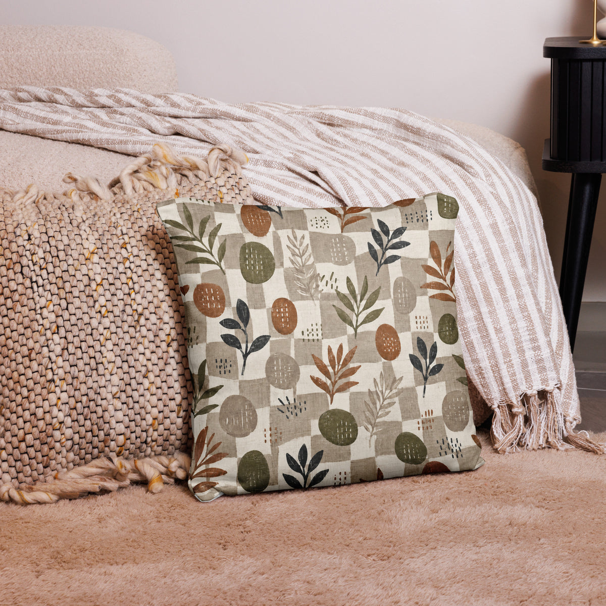Earthy Botanical Throw Pillow | Boho Leaf Home Decor 18x18-TAU TRENDY TEES LLC-Wear-N-Share Apparel