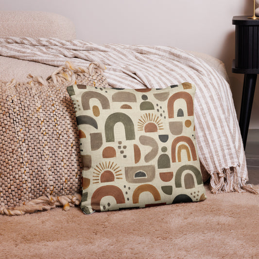 Boho Arch Sunrise Throw Pillow | Earth Tone Home Decor 18x18-TAU TRENDY TEES LLC-Wear-N-Share Apparel