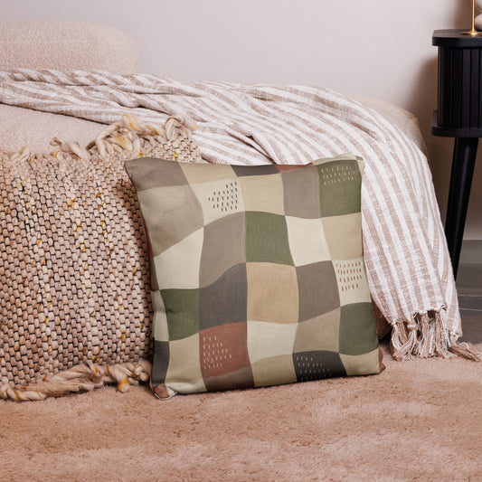 Earthy Wavy Patchwork Throw Pillow | Boho Home Decor 18x18-TAU TRENDY TEES LLC-Wear-N-Share Apparel