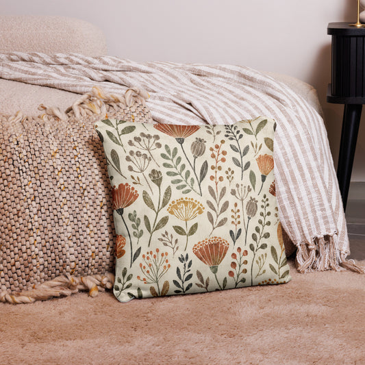 Botanical Wildflower Throw Pillow | Rustic Floral Home Decor 18x18-TAU TRENDY TEES LLC-Wear-N-Share Apparel
