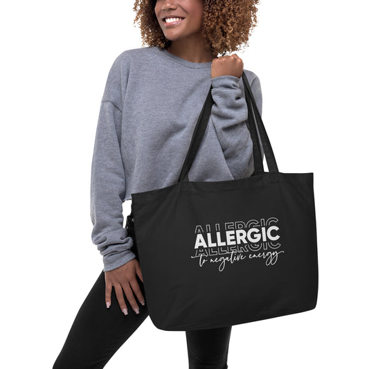 Allergic to Negative Energy Large Black Eco Tote Bag-Apparel & Accessories-TAU TRENDY TEES LLC-Wear-N-Share Apparel