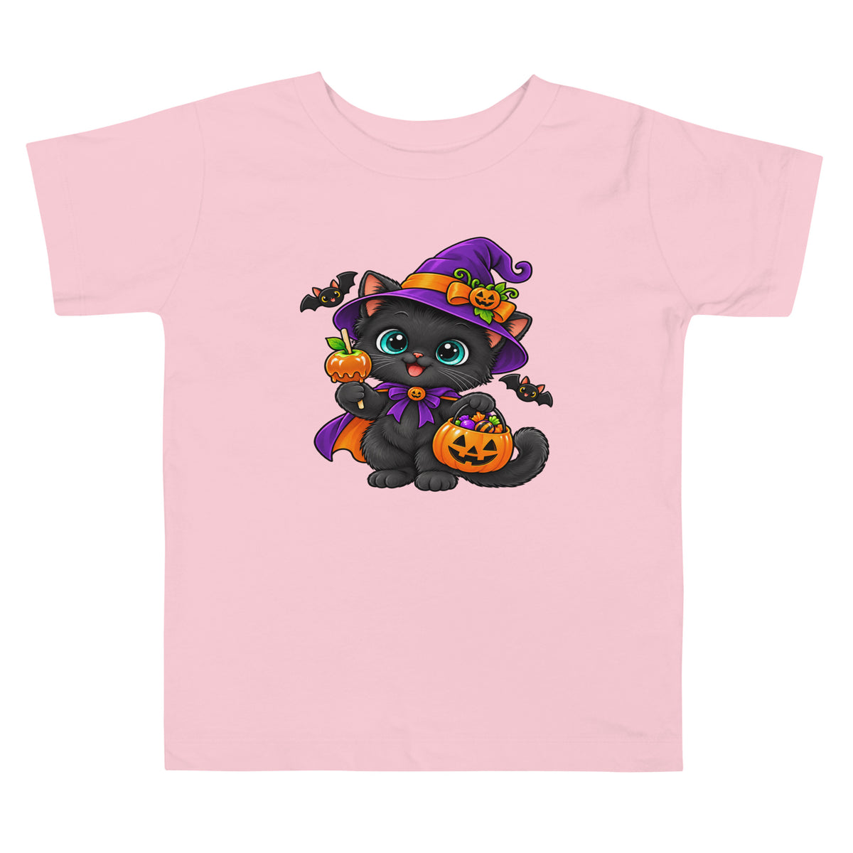Witch Black Cat Halloween Toddler Tee-Kids-TAU TRENDY TEES LLC-Pink-2T-Wear-N-Share Apparel