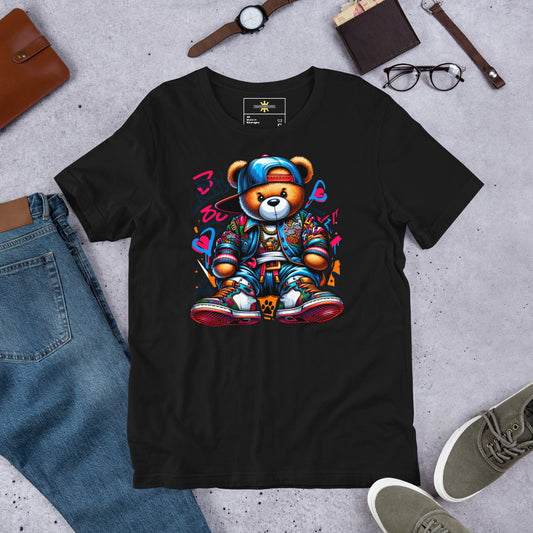 Urban Teddy Graffiti Black Unisex t-shirt-T Shirts-TAU TRENDY TEES LLC-Black-XS-Wear-N-Share Apparel