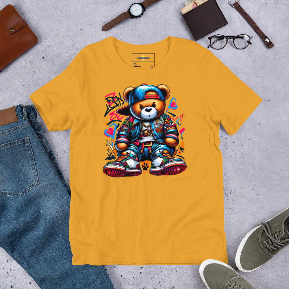 Urban Teddy Graffiti Black Unisex t-shirt-T Shirts-TAU TRENDY TEES LLC-Mustard-XS-Wear-N-Share Apparel