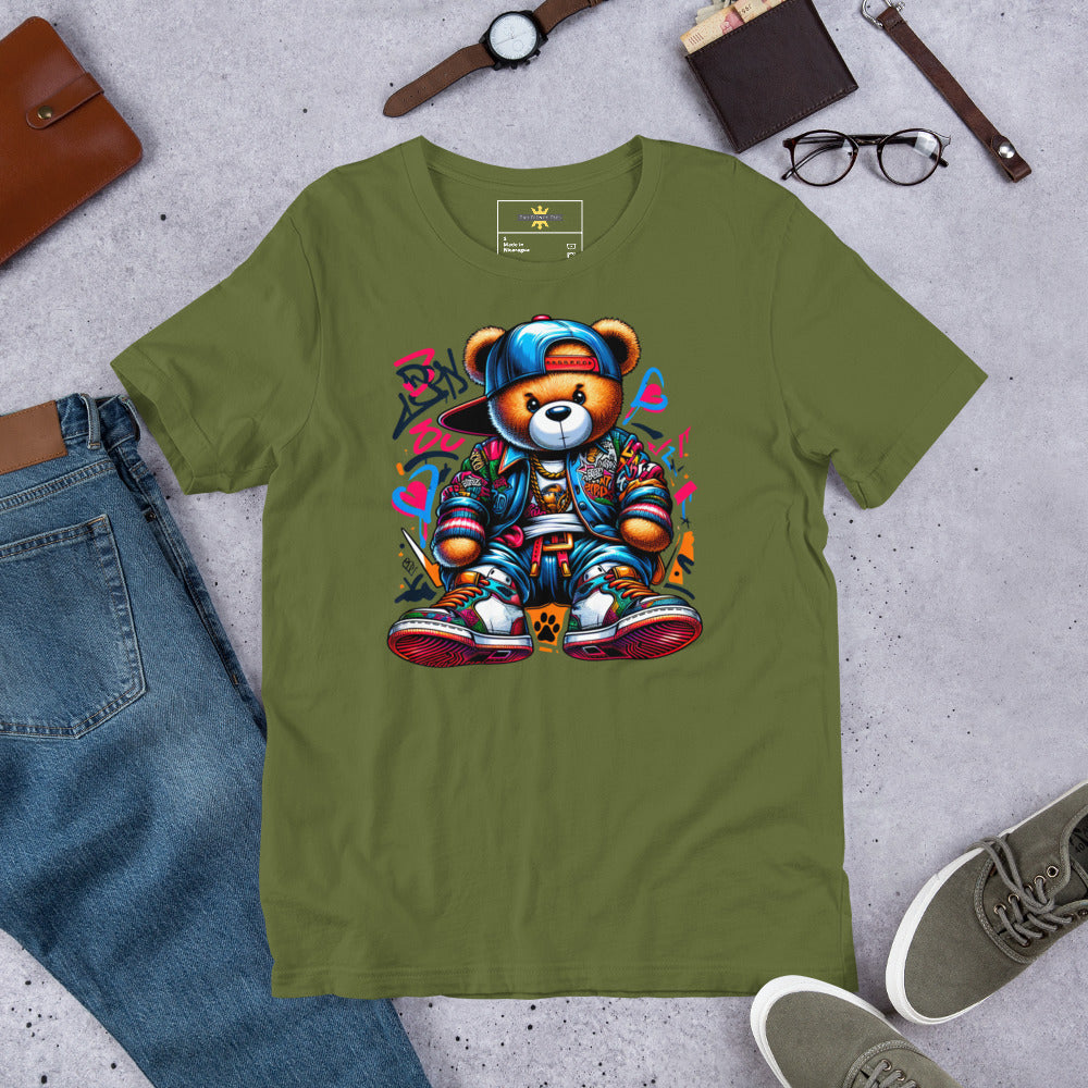 Urban Teddy Graffiti Black Unisex t-shirt-T Shirts-TAU TRENDY TEES LLC-Olive-S-Wear-N-Share Apparel