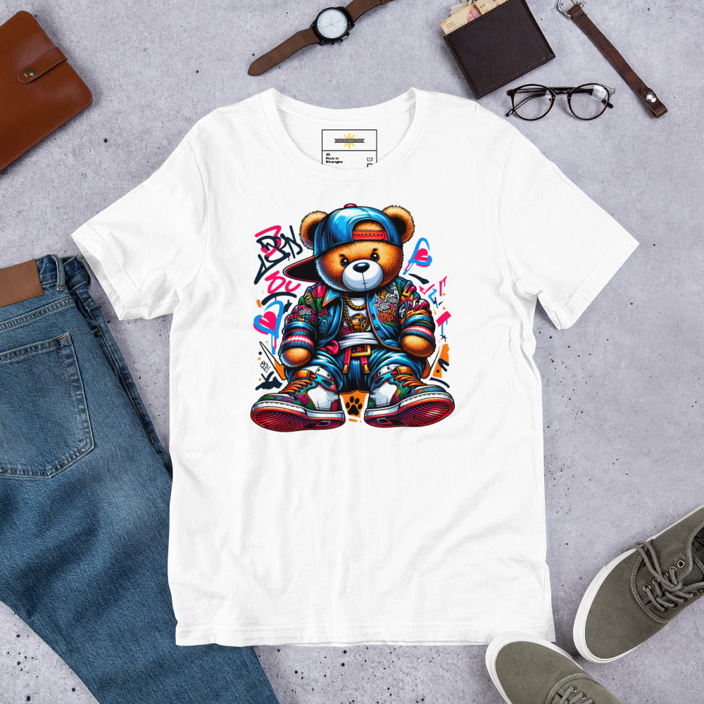 Urban Teddy Graffiti Black Unisex t-shirt-T Shirts-TAU TRENDY TEES LLC-White-XS-Wear-N-Share Apparel