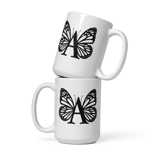 Butterfly Initial 'A' Monogram Mug 15oz-TAU TRENDY TEES LLC-Wear-N-Share Apparel