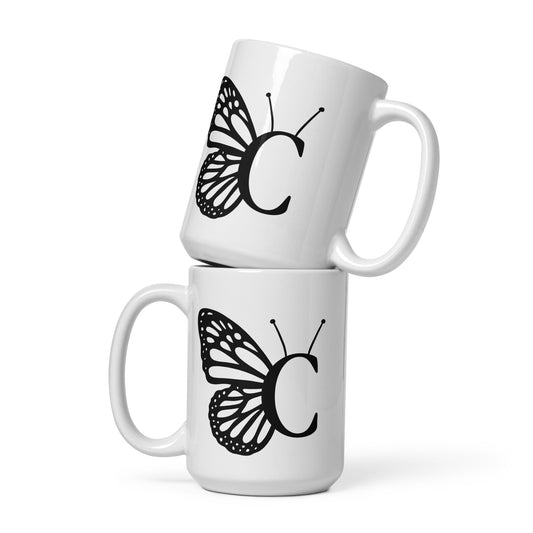 Butterfly Initial 'C' Monogram Mug 15oz-TAU TRENDY TEES LLC-Wear-N-Share Apparel