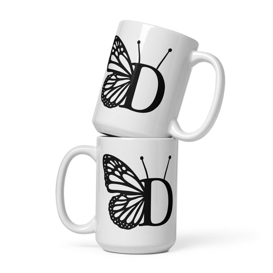 Butterfly Initial 'D' Monogram Mug 15oz-TAU TRENDY TEES LLC-Wear-N-Share Apparel