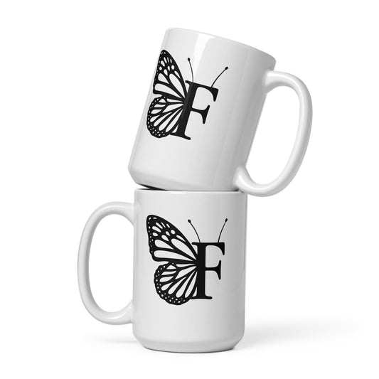 Butterfly Initial 'F' Monogram Mug 15oz-TAU TRENDY TEES LLC-Wear-N-Share Apparel