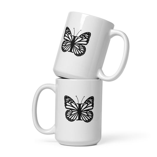 Butterfly Initial 'I' Monogram Mug 15oz-TAU TRENDY TEES LLC-Wear-N-Share Apparel