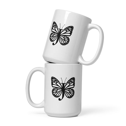 Butterfly Initial 'J' Monogram Mug 15oz-TAU TRENDY TEES LLC-Wear-N-Share Apparel