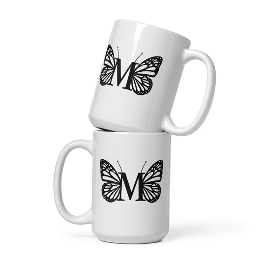 Butterfly Initial 'M' Monogram Mug 15oz-TAU TRENDY TEES LLC-Wear-N-Share Apparel