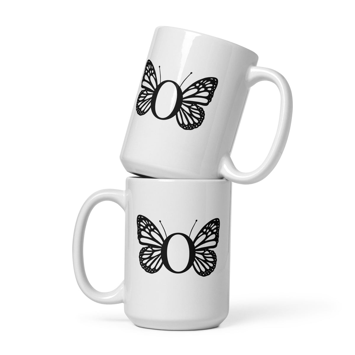 Butterfly Initial 'O' Monogram Mug 15oz-TAU TRENDY TEES LLC-Wear-N-Share Apparel