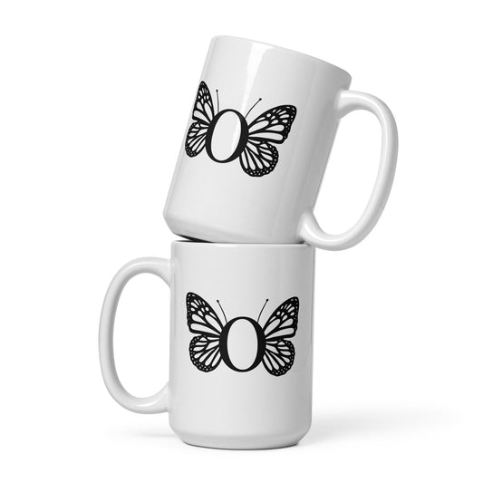 Butterfly Initial 'O' Monogram Mug 15oz-TAU TRENDY TEES LLC-Wear-N-Share Apparel