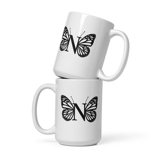 Butterfly Initial 'N' Monogram Mug 15oz-TAU TRENDY TEES LLC-Wear-N-Share Apparel