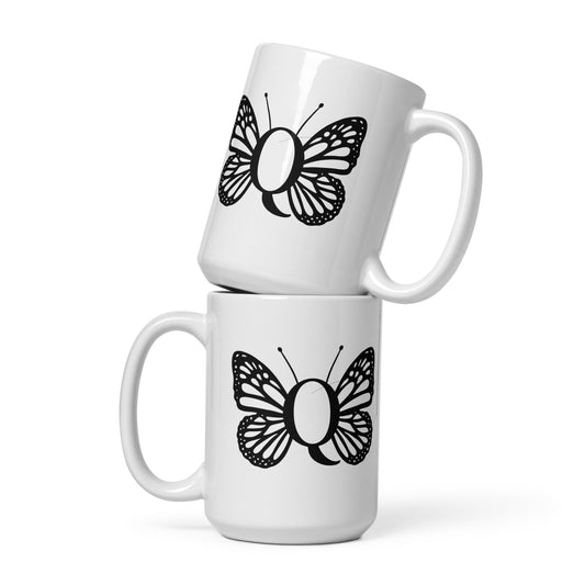 Butterfly Initial 'Q' Monogram Mug 15oz-TAU TRENDY TEES LLC-Wear-N-Share Apparel