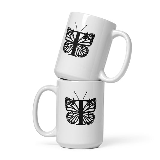 Butterfly Initial 'T' Monogram Mug 15oz-TAU TRENDY TEES LLC-Wear-N-Share Apparel