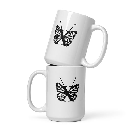 Butterfly Initial 'X' Monogram Mug 15oz-TAU TRENDY TEES LLC-Wear-N-Share Apparel