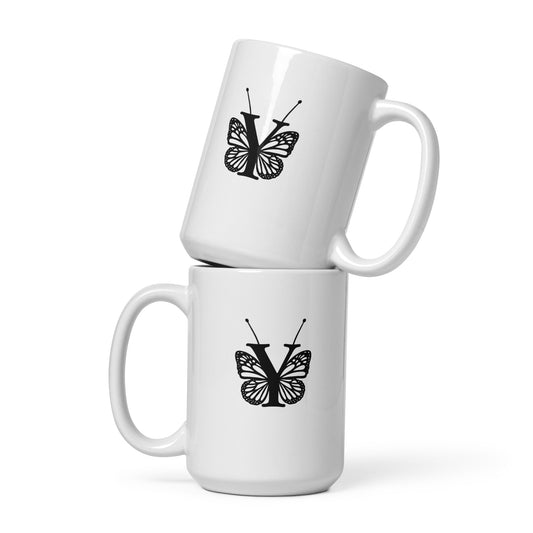 Butterfly Initial 'Y' Monogram Mug 15oz-TAU TRENDY TEES LLC-Wear-N-Share Apparel