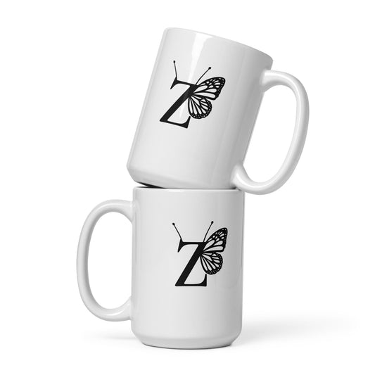 Butterfly Initial 'Z' Monogram Mug 15oz-TAU TRENDY TEES LLC-Wear-N-Share Apparel