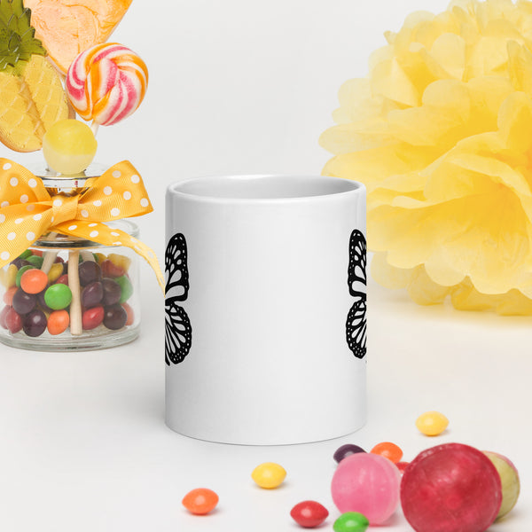 ## Butterfly Initial “A” 20 oz white glossy mug-TAU TRENDY TEES LLC-Wear-N-Share Apparel