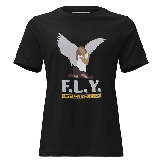 "F.L.Y. First Love Yourself" Women's Relaxed T-Shirt | Bella Canvas-TAU TRENDY TEES LLC-Black-S-Wear-N-Share Apparel