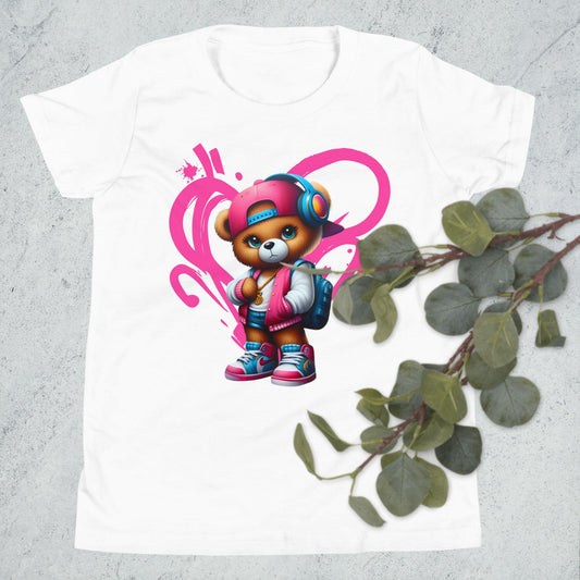 Pink Streetwear Teddy Bear Youth Short Sleeve T-Shirt-Apparel & Accessories-TAU TRENDY TEES LLC-S-Wear-N-Share Apparel