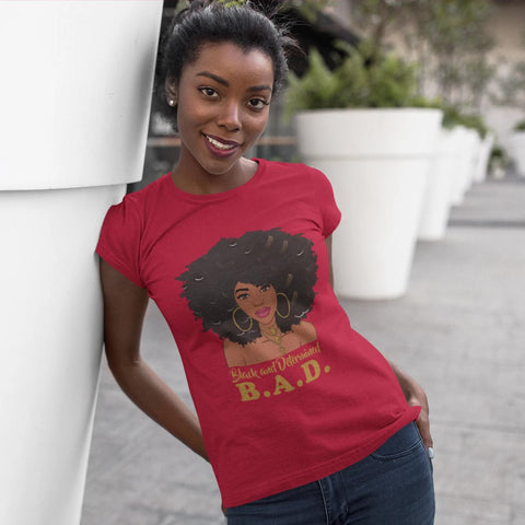 B. A. D. "Black and Determined" Women's short sleeve t-shirt-T Shirts-TAU TRENDY TEES-Red-S-Wear-N-Share Apparel