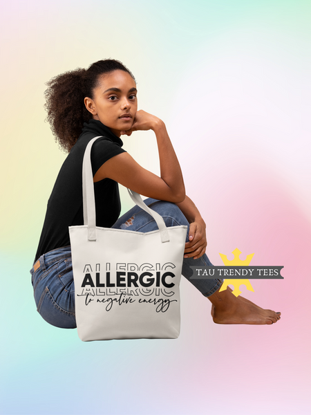 "Allergic to Negative Energy" - Large Canvas Tote Bag with Long Web Handles-Apparel & Accessories-TAU TRENDY TEES LLC-Natural-Wear-N-Share Apparel