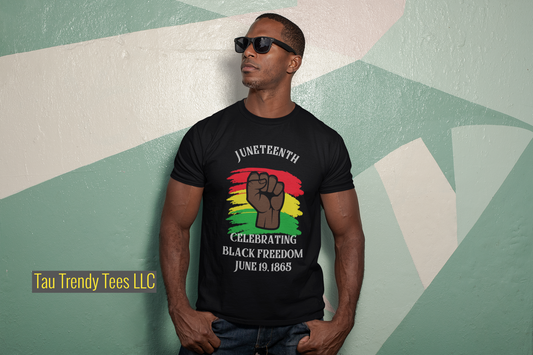 "Juneteenth: Celebrating Black Freedom" Short-Sleeve Unisex T-Shirt-T Shirts-TAU TRENDY TEES LLC-SMALL-BLACK-Wear-N-Share Apparel