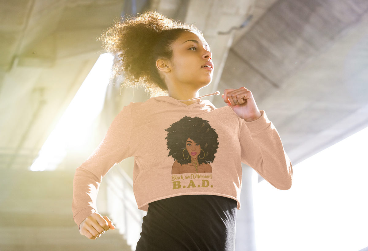 B. A. D. "Black and Determined" Crop Hoodie-Hoodies-TAU TRENDY TEES-Peach-S-Wear-N-Share Apparel