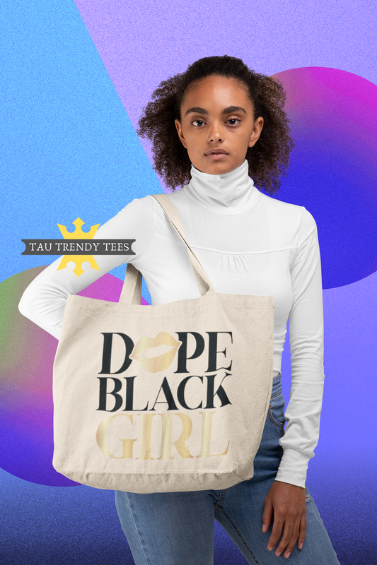 "Dope Black Girl" - Large Canvas Tote Bag with Long Web Handles-Apparel & Accessories-TAU TRENDY TEES LLC-Natural-Wear-N-Share Apparel
