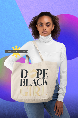 "Dope Black Girl" - Large Canvas Tote Bag with Long Web Handles-Apparel & Accessories-TAU TRENDY TEES LLC-Natural-Wear-N-Share Apparel