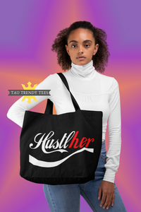 "Hustlher" - Large Canvas Tote Bag with Long Web Handles-Apparel & Accessories-TAU TRENDY TEES LLC-Black-Wear-N-Share Apparel