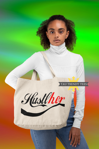 "Hustlher" - Large Canvas Tote Bag with Long Web Handles-Apparel & Accessories-TAU TRENDY TEES LLC-Natural-Wear-N-Share Apparel