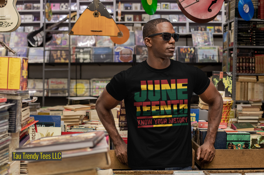 JUNETEENTH: KNOW YOUR HISTORY Short Sleeve Unisex T-Shirt-T Shirts-TAU TRENDY TEES LLC-SMALL-BLACK-Wear-N-Share Apparel