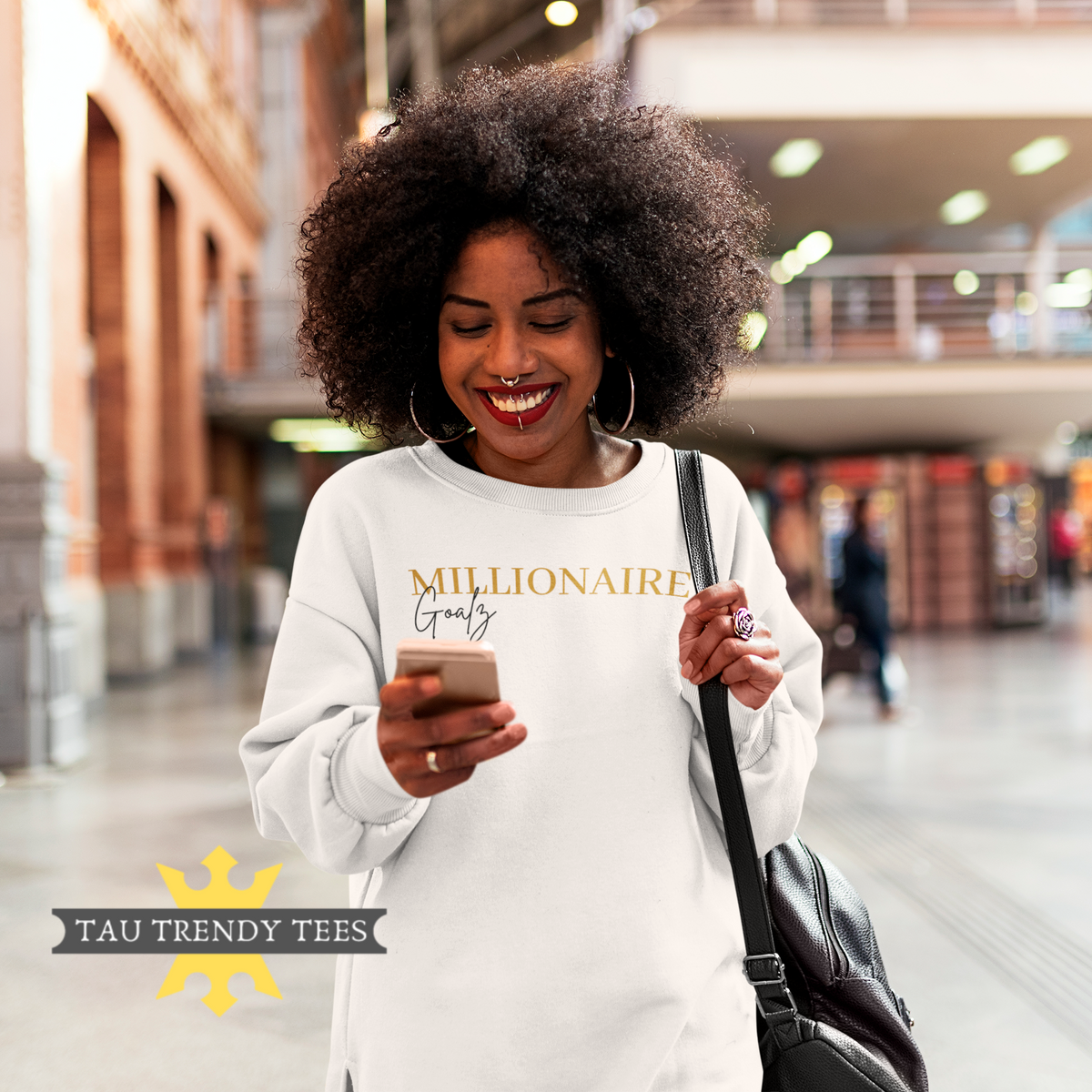 "MILLIONAIRE Goalz" Unisex Sweatshirt-Sweatshirt-TAU TRENDY TEES LLC-Small-White-Wear-N-Share Apparel