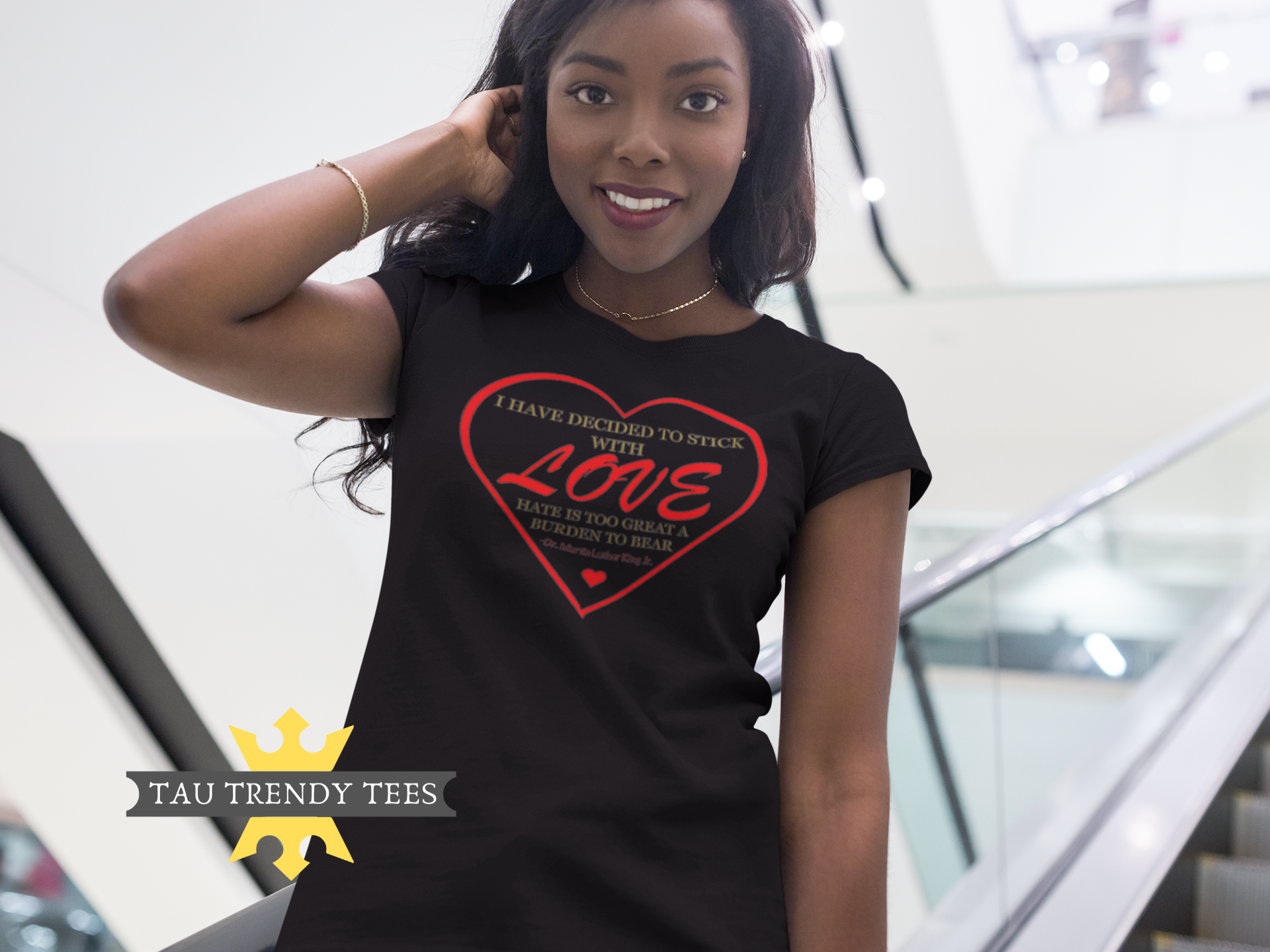 "MLK LOVE" Women's short sleeve t-shirt-T Shirts-TAU TRENDY TEES-Black-S-Wear-N-Share Apparel