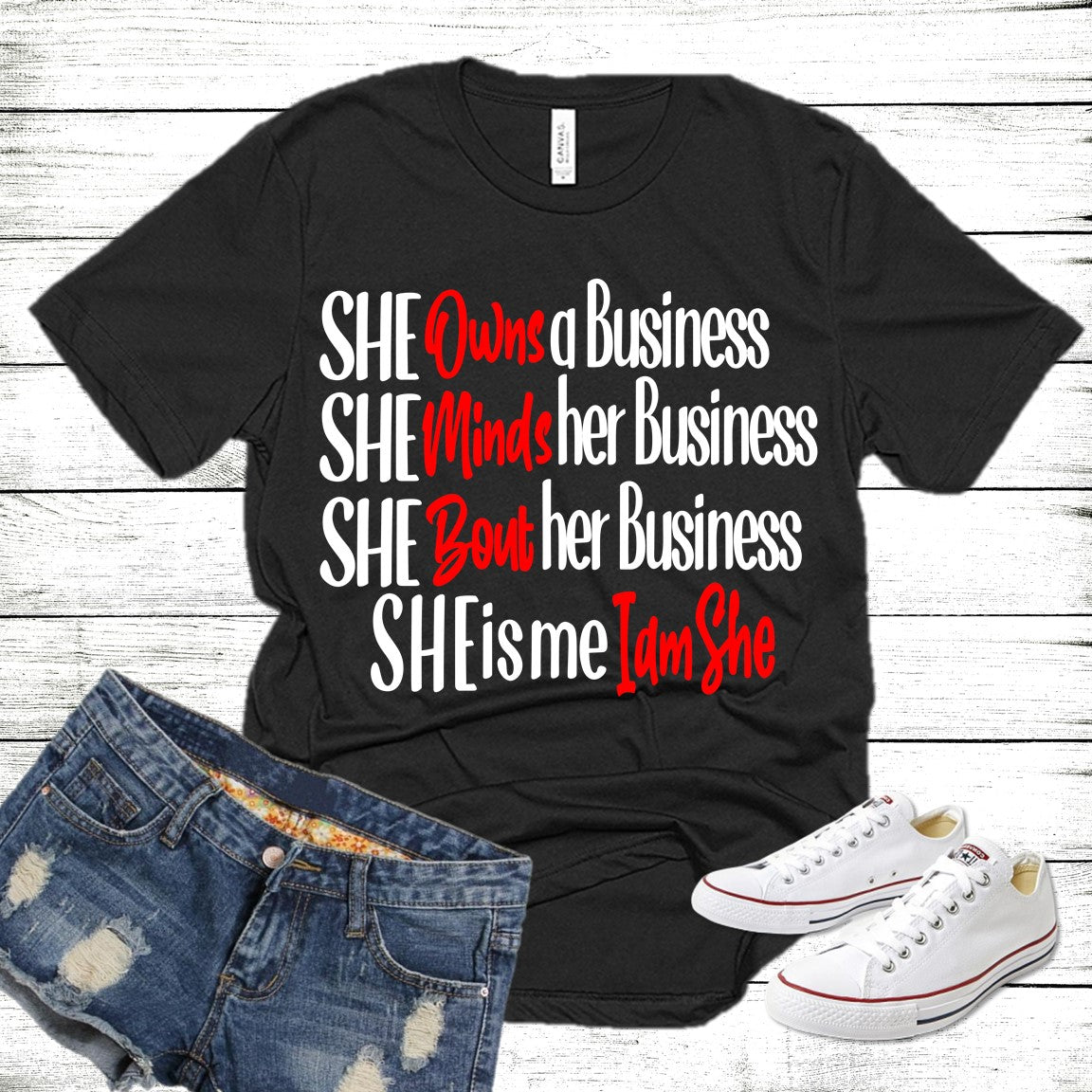 "She Owns a Business" Short Sleeve Unisex T-Shirt-T Shirts-TAU TRENDY TEES LLC-SMALL-BLACK-Wear-N-Share Apparel
