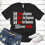 "She Owns a Business" Short Sleeve Unisex T-Shirt-T Shirts-TAU TRENDY TEES LLC-SMALL-BLACK-Wear-N-Share Apparel