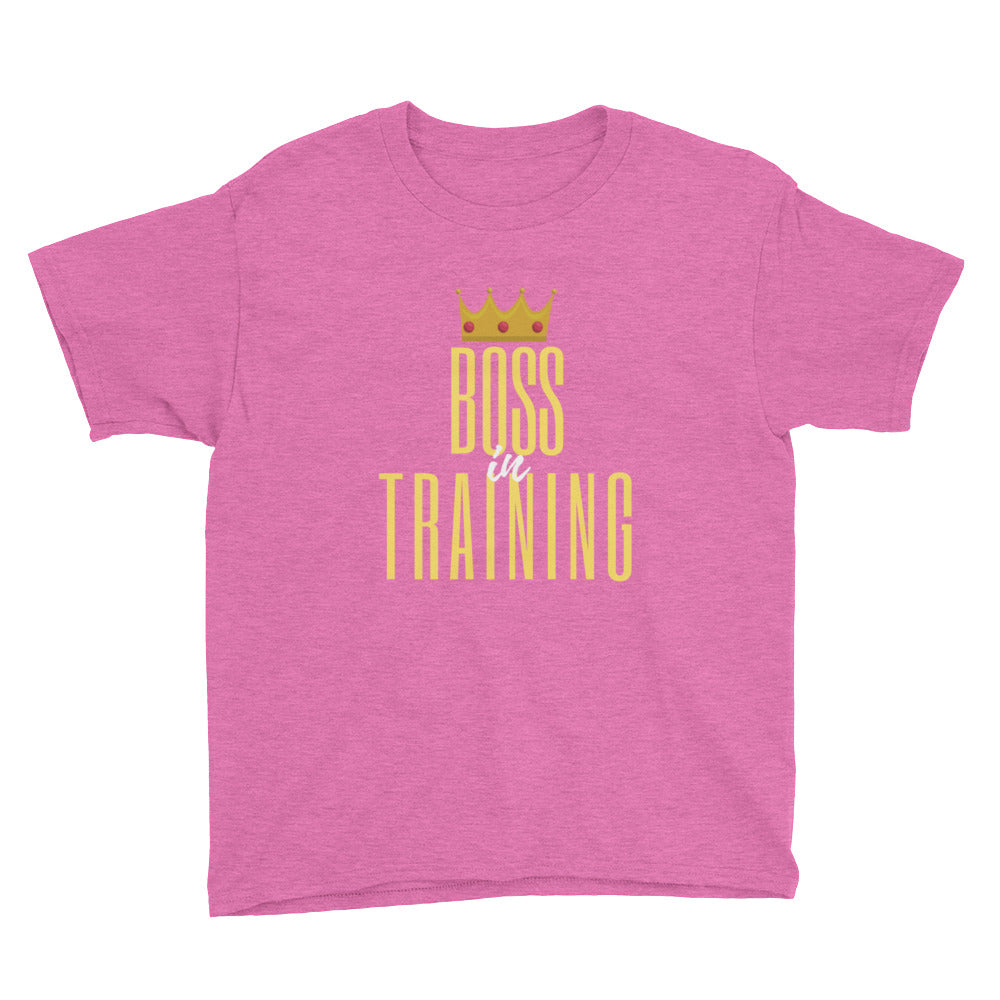 "Boss in Training" Cool T Shirts for boys and girls-Kids-TAU TRENDY TEES-Heather Hot Pink-XS-Wear-N-Share Apparel