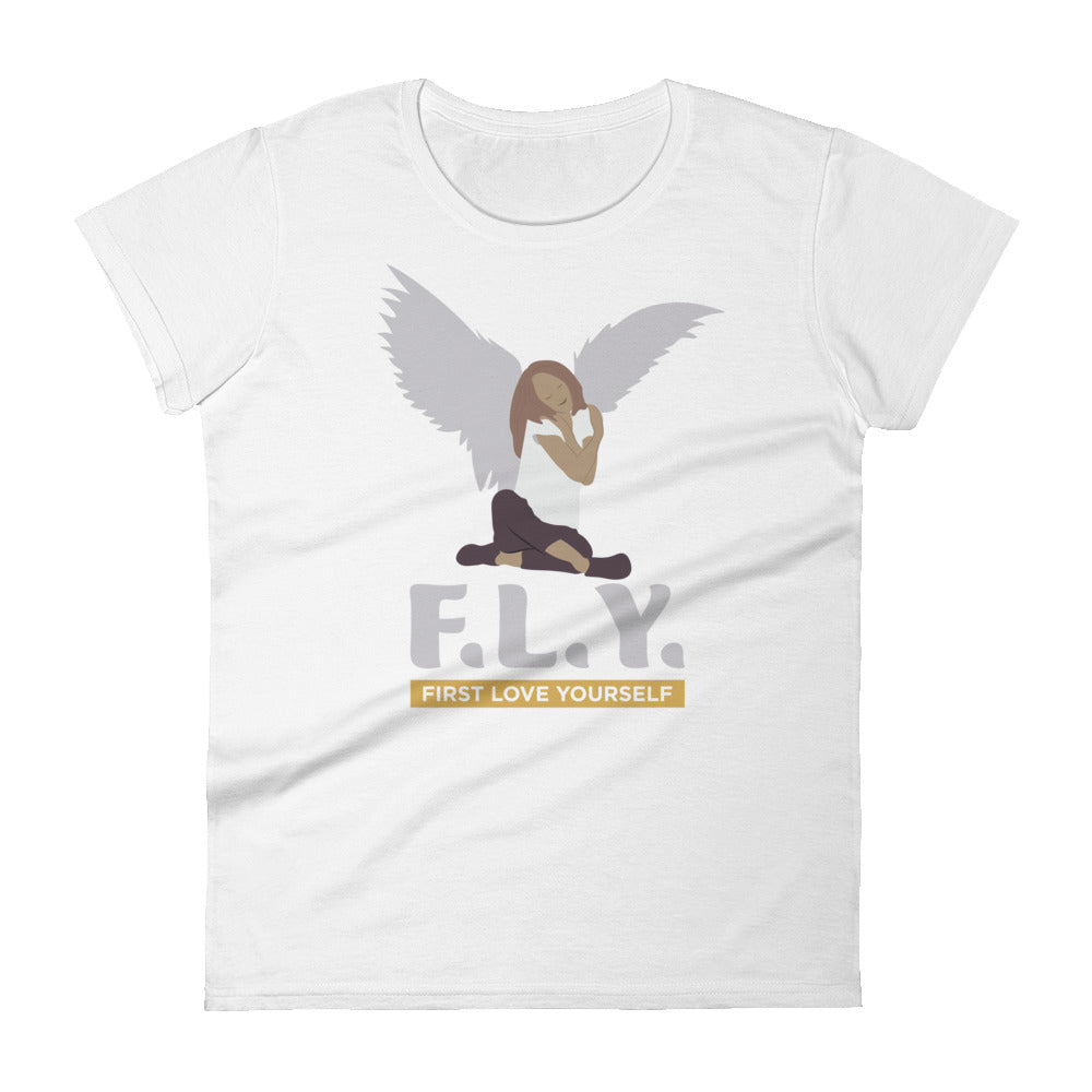 "F.L.Y." (First Love Yourself) Women's short sleeve t-shirt-T Shirts-TAU TRENDY TEES-White-S-Wear-N-Share Apparel