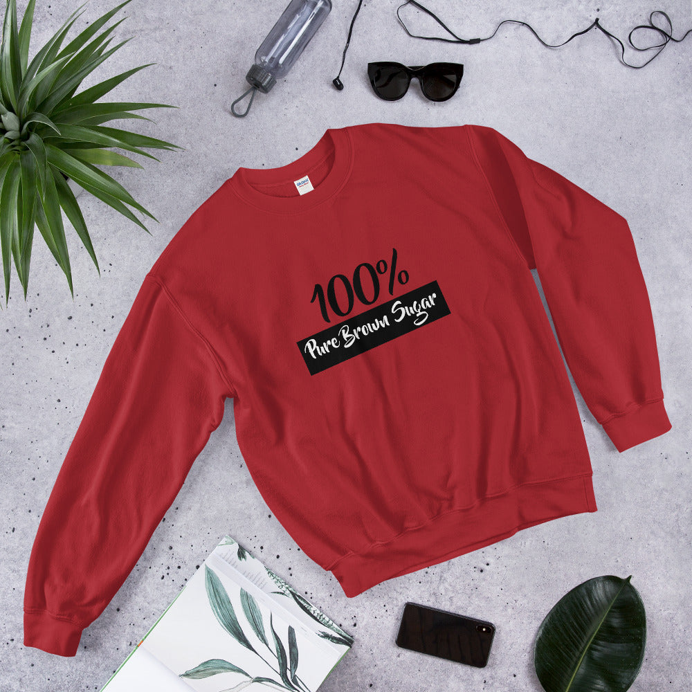 "100% Pure Brown Sugar" Unisex Sweatshirt-Sweatshirts-TAU TRENDY TEES-Red-S-Wear-N-Share Apparel