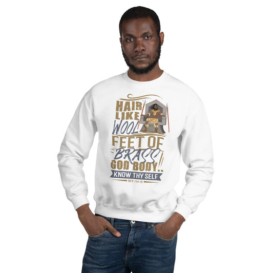 "Feet of Brass" Unisex Sweatshirt-Sweatshirts-TAU TRENDY TEES-White-S-Wear-N-Share Apparel