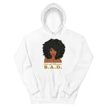 B. A. D. "Black and Determined" Unisex Hoodie-Hoodies-TAU TRENDY TEES-White-S-Wear-N-Share Apparel